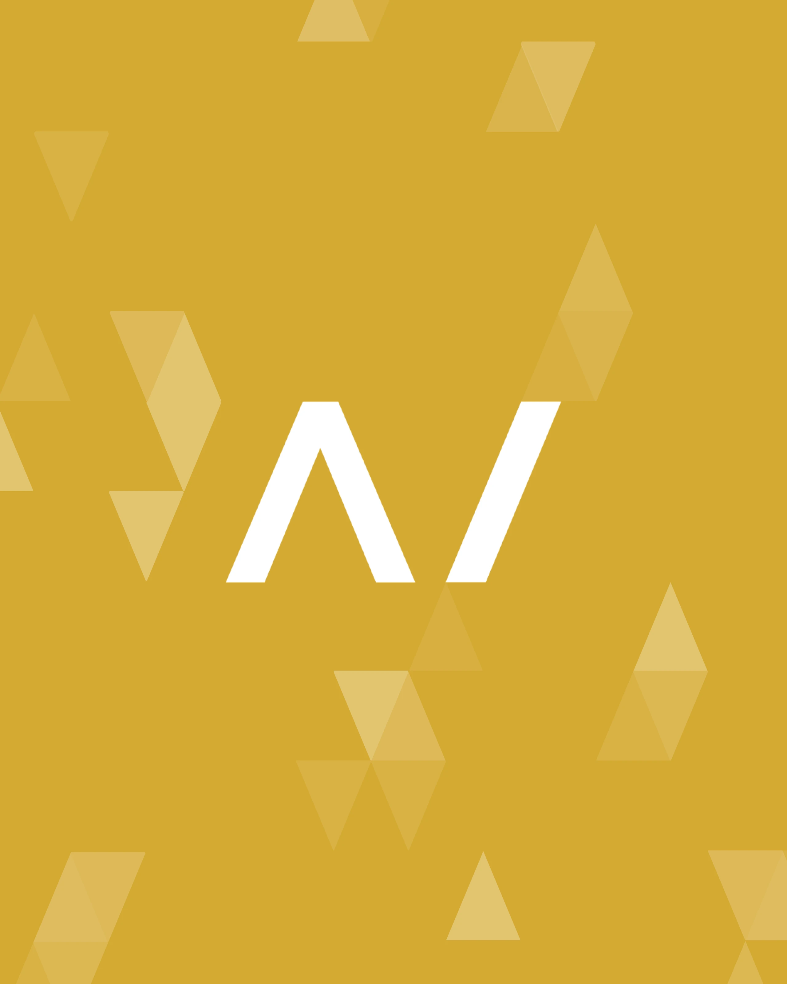 The Allvest mark in white on gold, set over scattered translucent triangles drawn from the brand's triangular grid