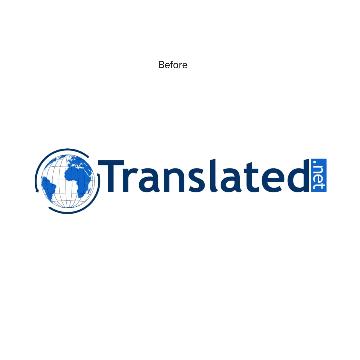 The old Translated.net logo: a blue wireframe globe beside a heavy serif-less wordmark with a .net badge